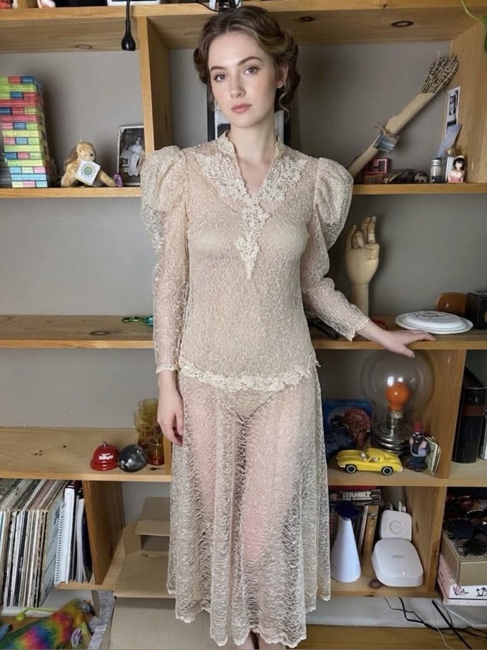 Vintage Sheer Lace Dress Maxi - Picture 2 of 7